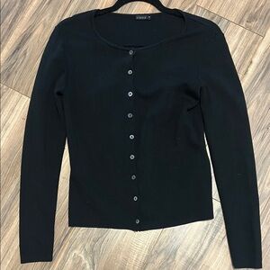 A.COUTE Black Silk Blend Ribbed Button-Up Cardigan - Size M